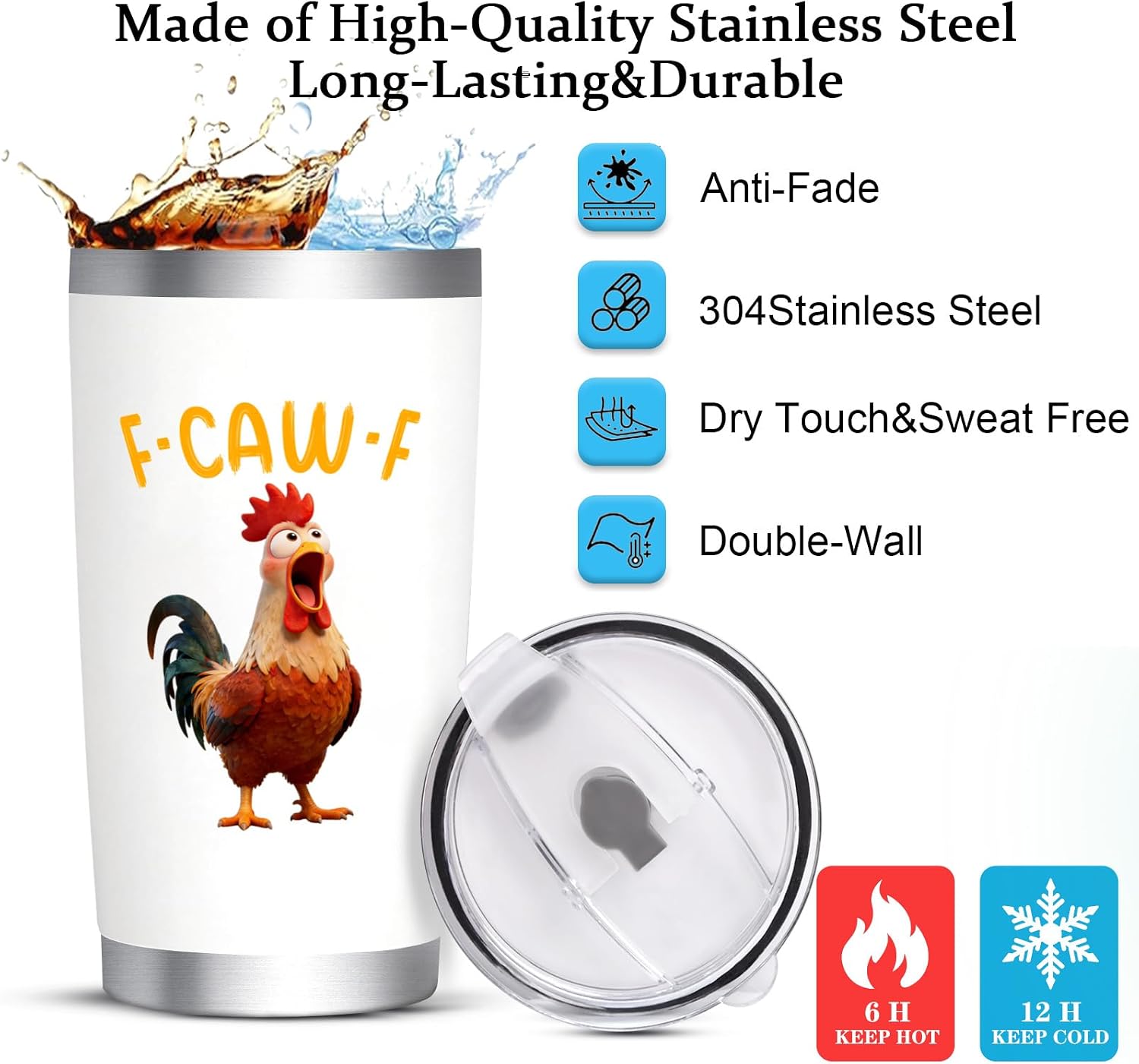 F Caw F Chicken Coffee Mug, Humor F-Caw-F Mug Gifts for Men Women, Gunny Fcawf Rooster Stainless Steel Insulated Tumbler 20oz, Chicken Meme Cup White Elephant Gifts for Men (06)
