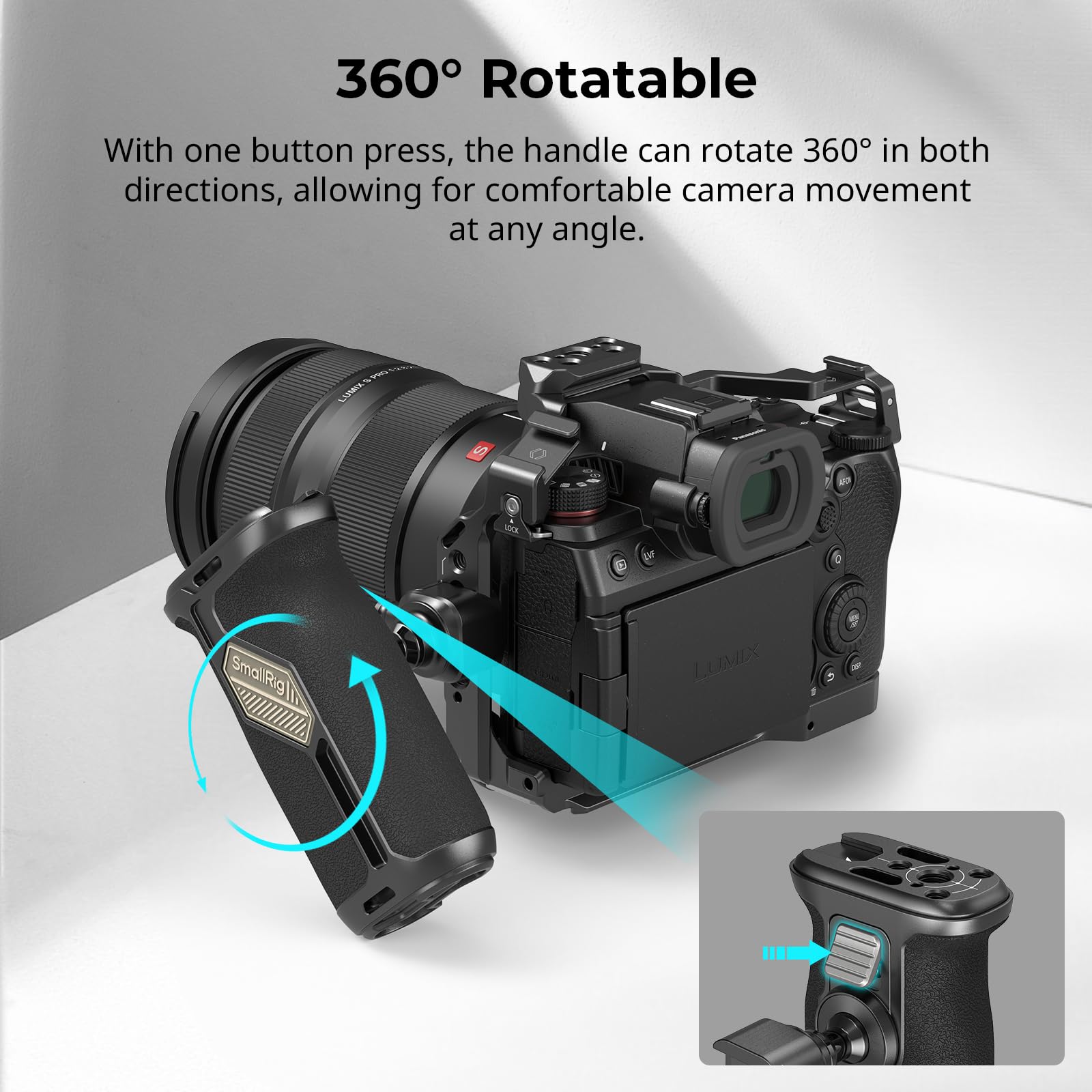 SMALLRIG NATO Side Handle para Mano Izquierda y Derecha, Mango Lateral Giratorio de 360° con Silicona Antideslizante, Orificios Roscados Integrados, Orificio para Correa de Muñeca, Cold Shoe - 4359
