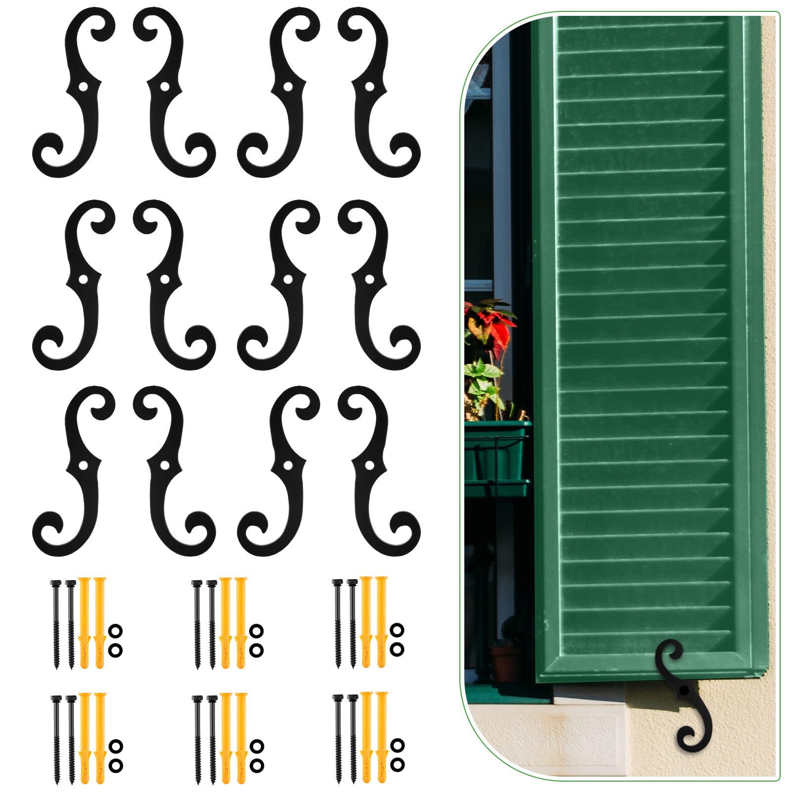 MorningRo 12 Pack Black 6.5 S Inch Shutter Dogs,Iron