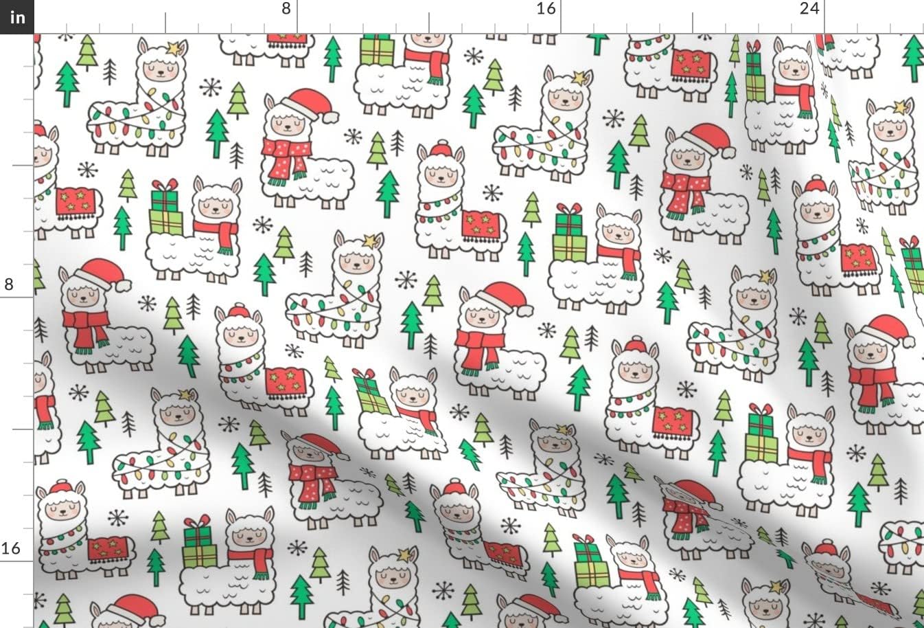 Spoonflower Fabric - Holidays Christmas Llamas White Llama Winter Trees Holiday Whimsical Printed on Upholstery Velvet Fabric Fat Quarter - Upholstery Home Decor Bottomweight Apparel