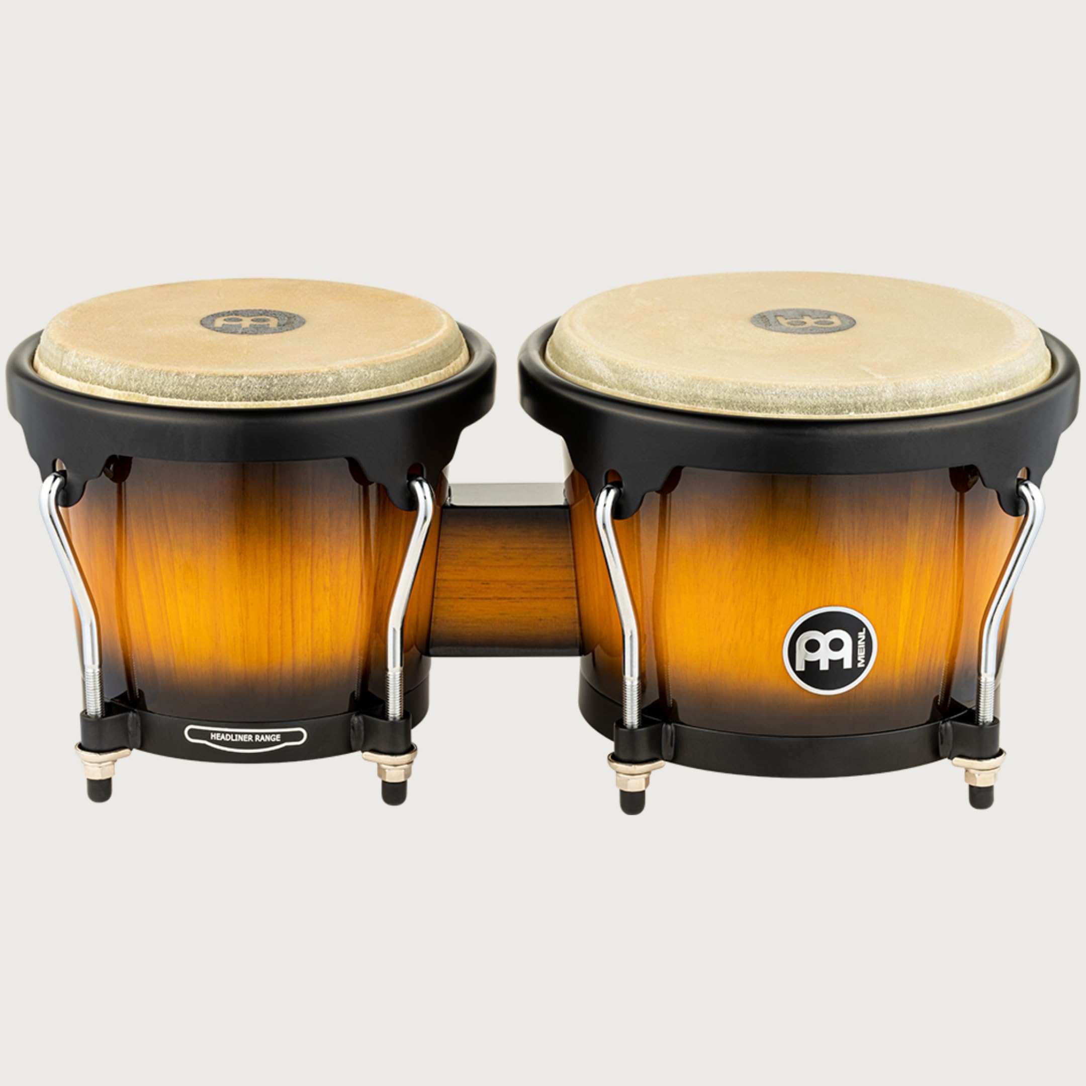Meinl Percussion Bongos Headliner Wood - 2 Handtrommeln mit 6,75 und 8 Zoll - inkl. Stimmschlüssel - Siam Eiche, Vintage Sunburst (HB100VSB)