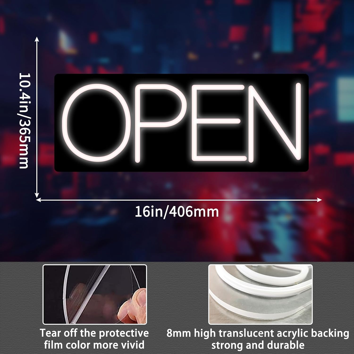 Open Signs for Business, LED Neon Open Sign 16 Inch 12V/2A Ultra Bright Lighted Open Sign Electric Light Up Open Sign for Business Storefront Window Glass Door Retail Shop Store Bar Salon Restaurant White - Image 6