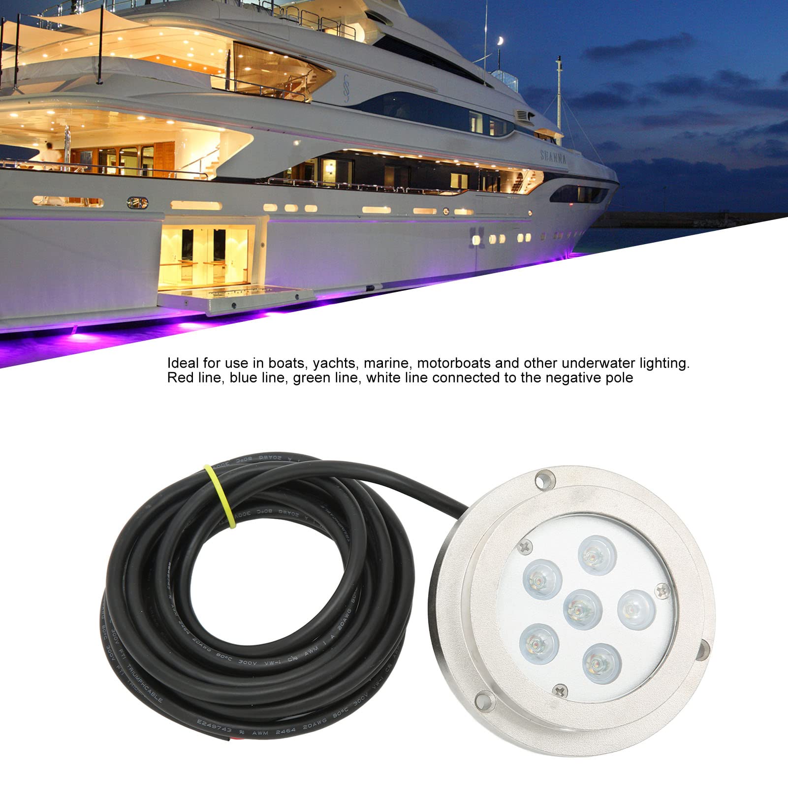 Luce Subacquea Marina Impermeabile IP68, 3,8 Pollici in Acciaio Inossidabile 316 LED per Barca a Tenuta Forte per Navi Yacht Barche a Motore