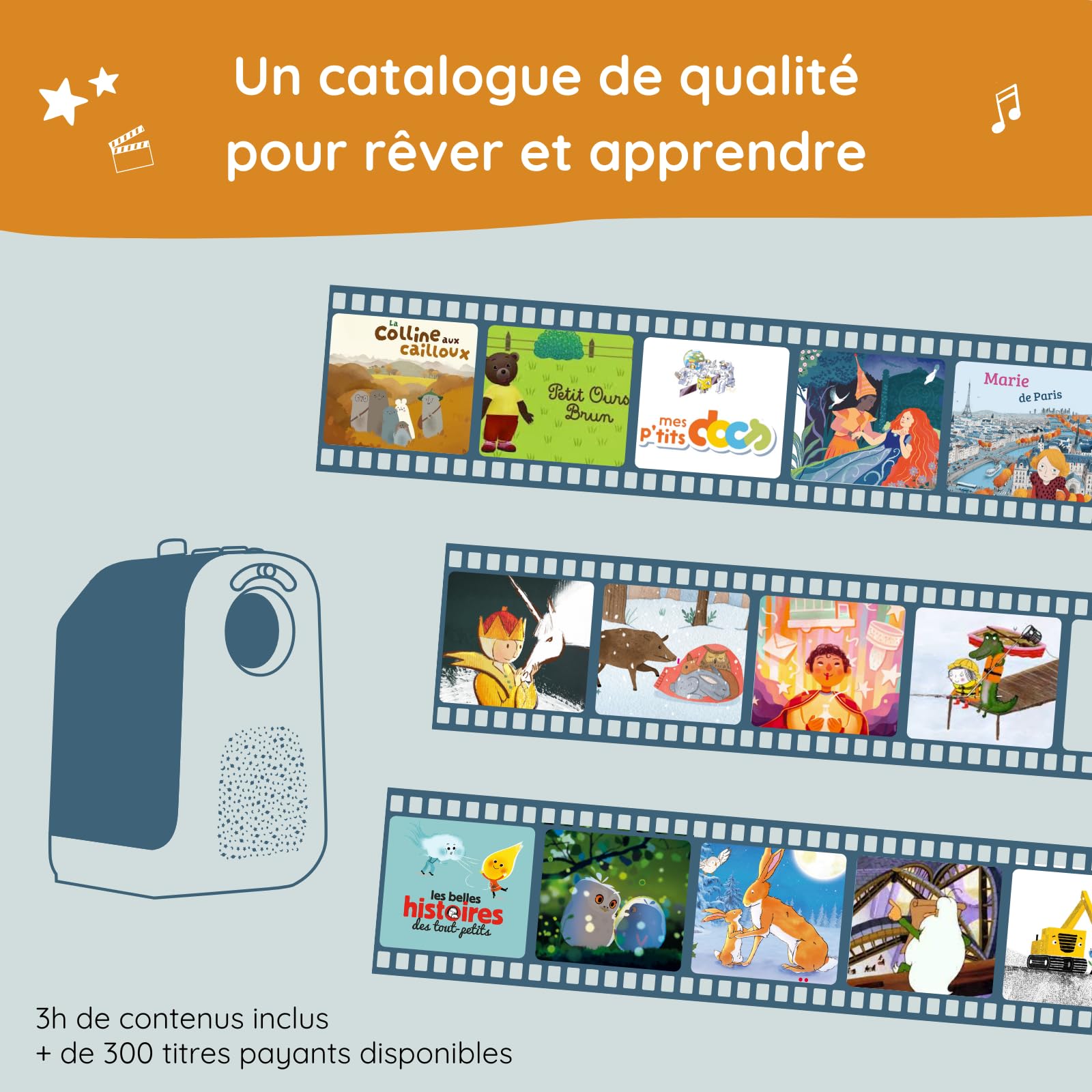 Projecteur pour Enfants sans Lumière Bleue Directe - 3 à 10 Ans - Cinéma à la Maison