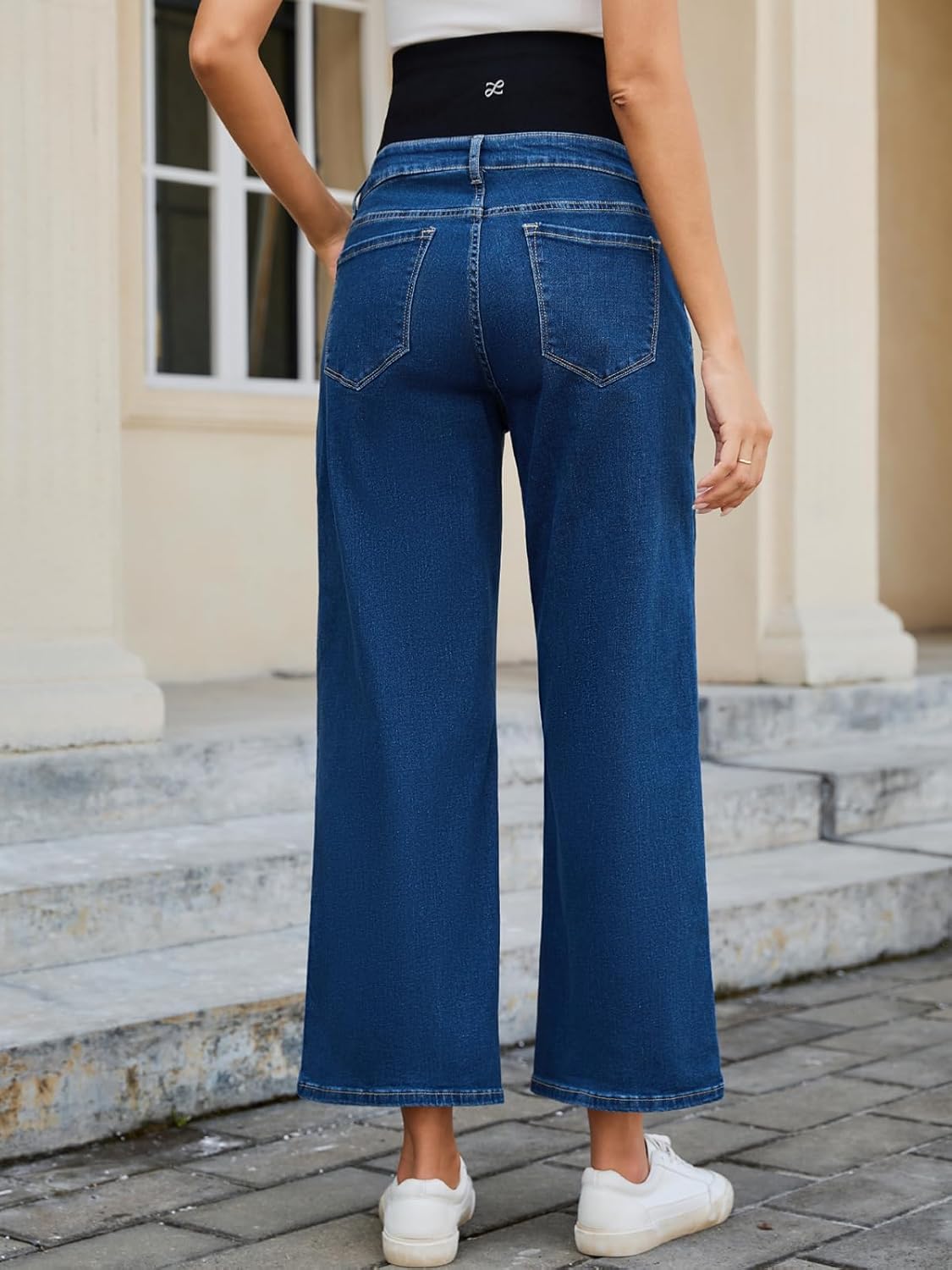 Ecavus Women's Maternity Jeans Over Belly Wide Leg Comfy Stretch Denim Pants with Pockets, XS-XXL - Image 3