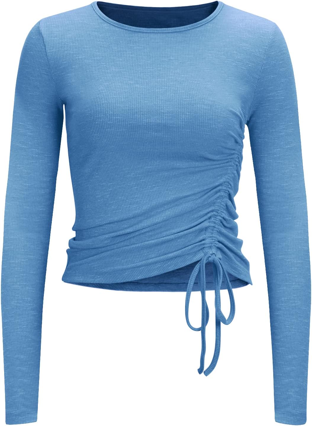 Womens Long/Short Sleeve Workout Tops Ruched Side Yoga Atheltic Shirt Slim Fitted Womens Long/Short Sleeve Workout Tops Ruched Side Yoga Atheltic Shirt Slim Fitted