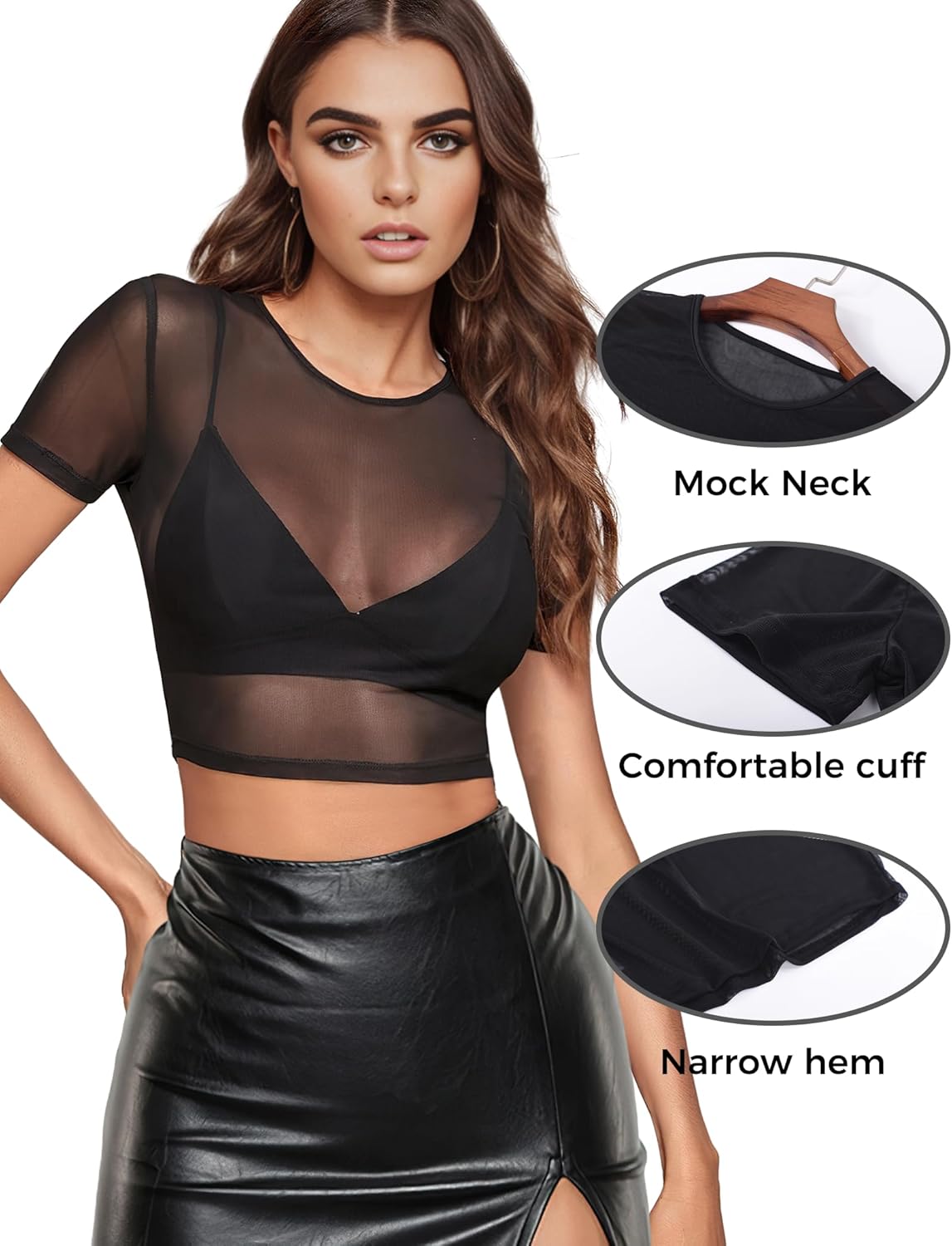 Buauty Black Short Sleeve Mesh Sheer Tops for Women See Through Tops for Women, Summer Loose Short Sleeve T Shirt - Image 4