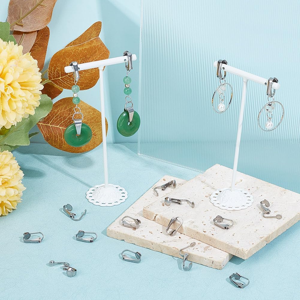 ARRICRAFT 20pcs Stainless Steel Clip-on Silver Earring Components Clip on Earring Hooks Earring Cabochons Setting for Non-Pierced Ears