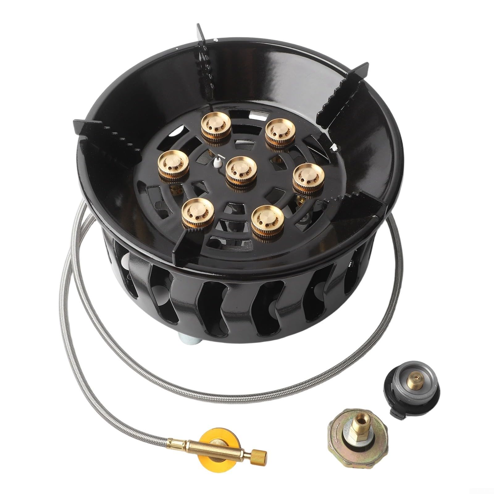 Réchaud de camping portable 19800 W 7 cœurs brûleur à gaz coupe-vent avec allumage piézoélectrique en acier inoxydable pliable pour la cuisine en plein air randonnée
