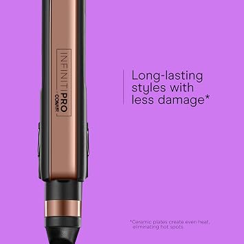INFINITI PRO CONAIR Rose Gold Ceramic Flat Iron Hair Straightener, 1-Inch Flat Iron with Extra-Long Plates, including a Floating Plate, Advanced Heat Technology, Black