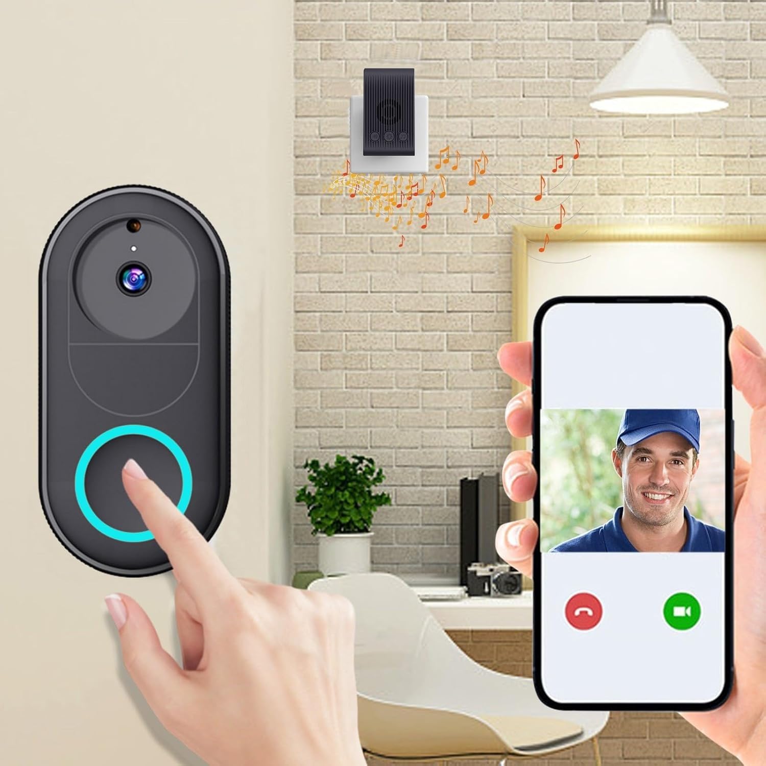 Wireless Doorbell with Camera, Smart WiFi Wireless Video Door Phone with APP, Motion Detection, IP65 Waterproof, Two-Way Audio, 180° Ultra Wide Angle, Night Vision-image-43