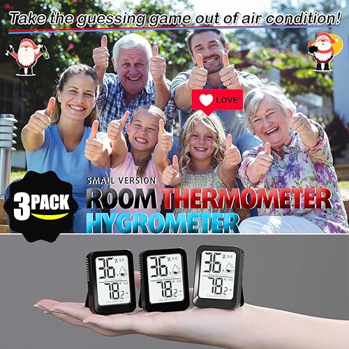 Miniatura 7 de Paquete de 3 termómetros higrómetros de habitación, higrómetro de interior para el hogar, sensor digital, mini medidor de humedad, monitor de