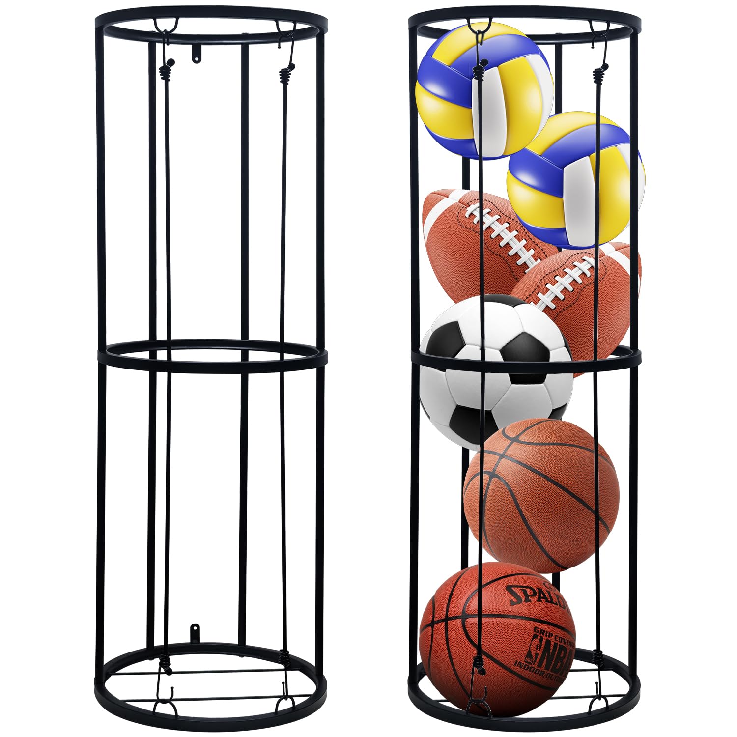 SUGOOE Garage Ball Storage Rack, Wall-Mounted Vertical Ball Holder for Soccer Volleyball Football Basketball, Space-Saving Sports Ball Storage