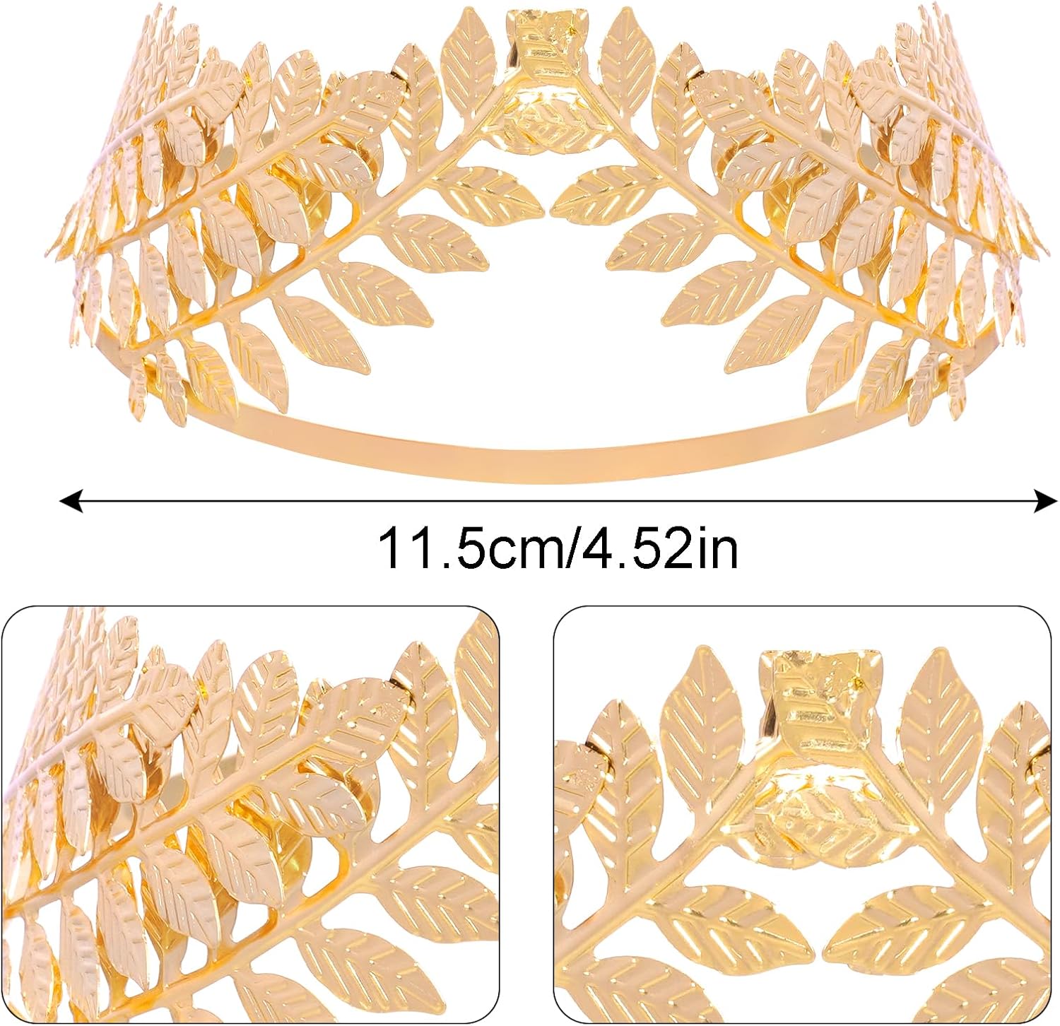 11 Pcs Greek Goddess Costume Accessories for Women Golden Leaf Crown Arm Cuff Bracelets Leaf Ring Earrings Necklace Waist Belt for Halloween - Image 4