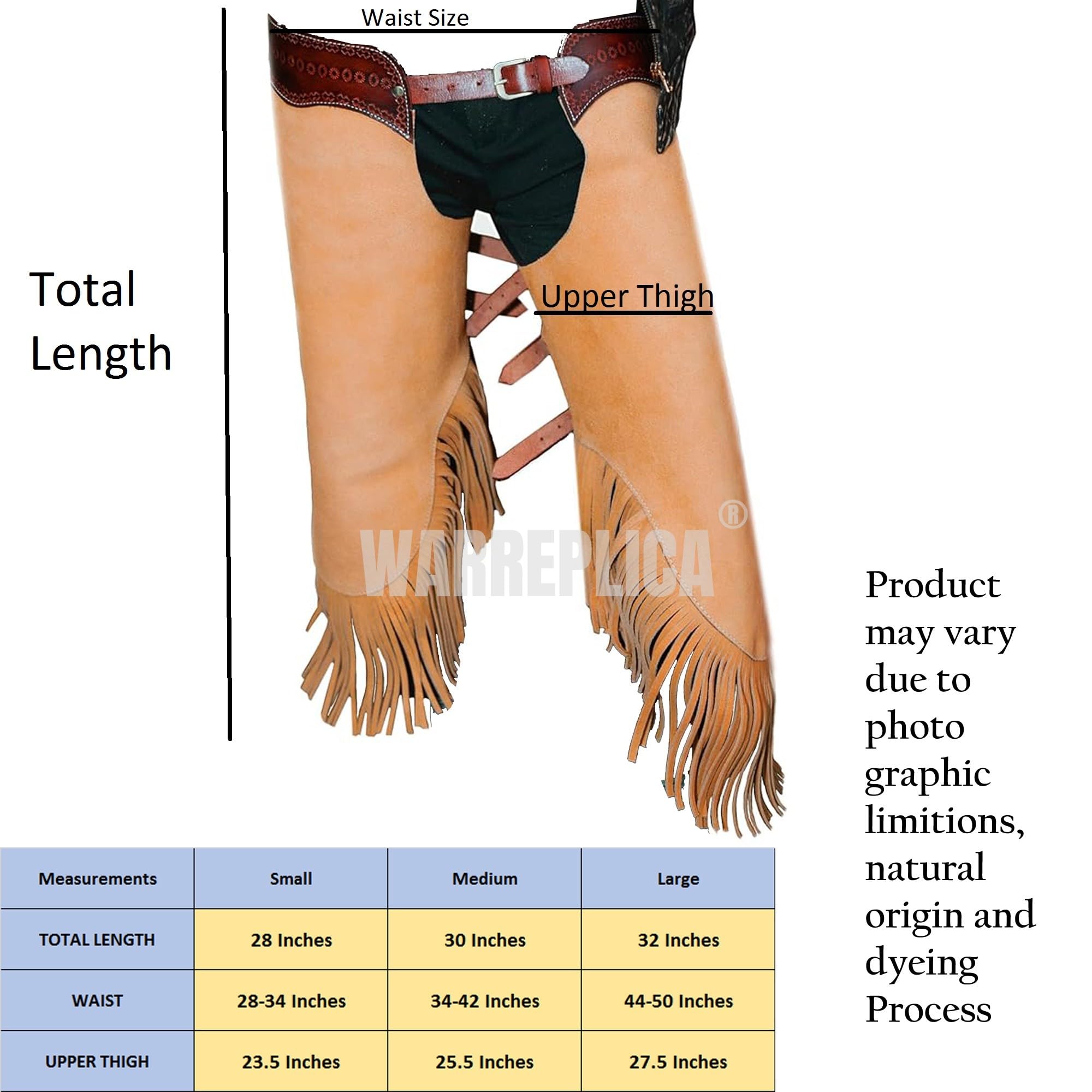 warreplica Western-Cowboy-Chaps aus Wildleder für Herren/Damen, Jagd, Schutzchaps mit Passe