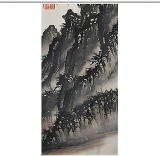 Chinese Painting Shower Curtain for Bathroom, Waterproof Fabric Bath Curtain with 12 Hooks, Washable Lightweight Shower Liner for Bathroom Decor