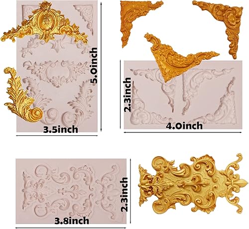 Vista 2 de Molde de silicona barroco de volutas para fondant, moldes de chocolate para decoración de pasteles, decoración de cupcakes, dulces, azúcar, Moldes