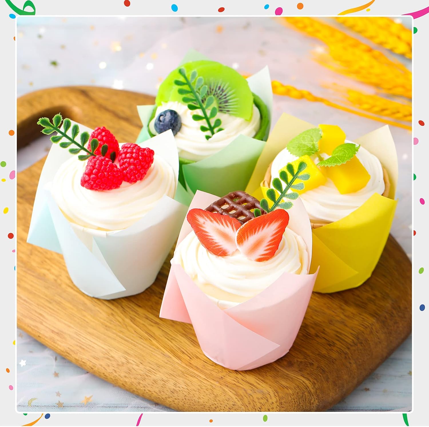 Hotop 200 Pcs Pastel Colors Tulip Cupcake Liners Pink Blue Yellow Green Macaron Cupcake Wrappers Assorted Baking Cups Paper Cupcake Holders Party,Wedding,Birthday,Christmas,Baby Shower Green