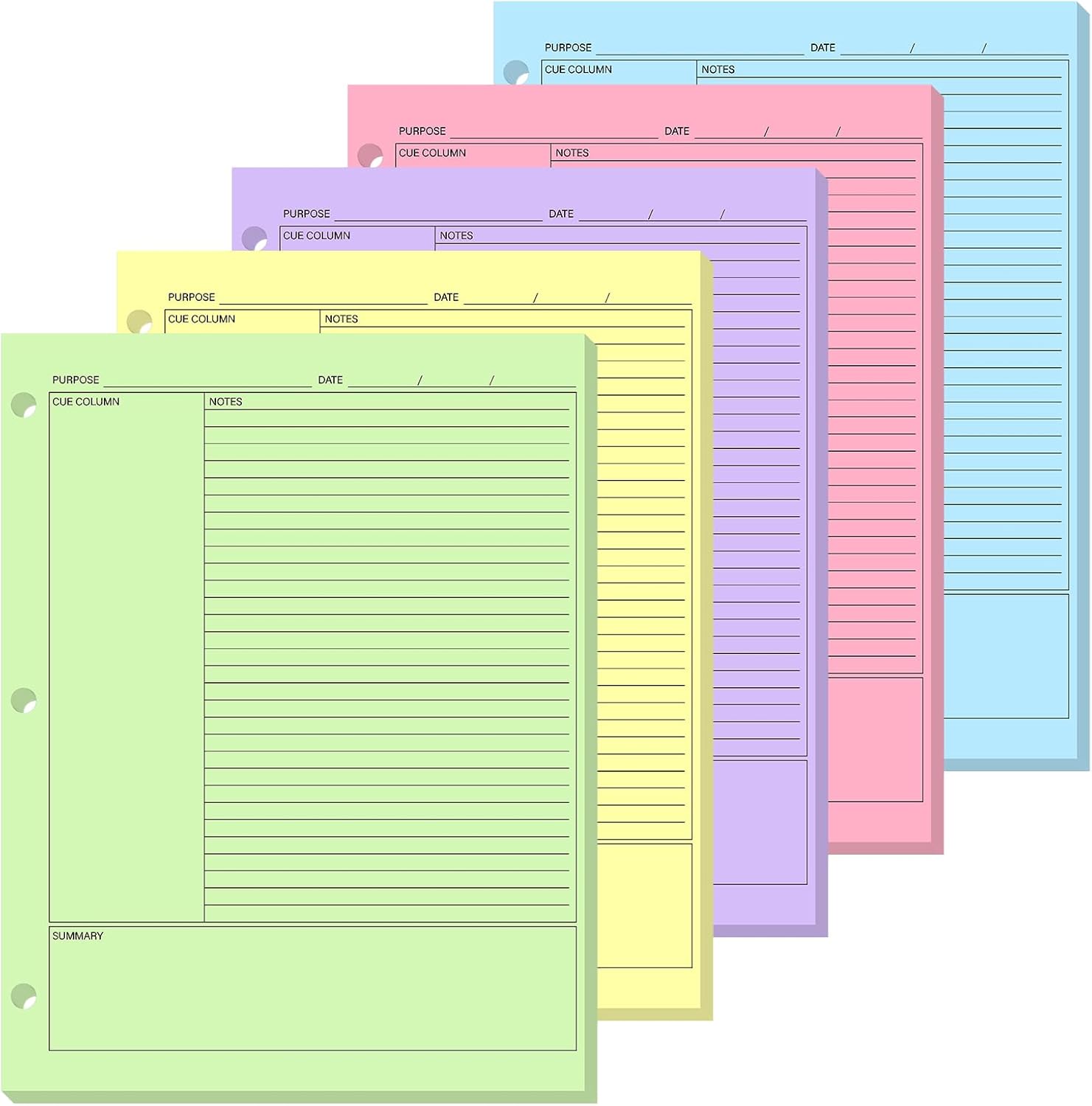 Ctosree 200 Sheets Cornell Notes Loose Leaf Paper, 8.5 x 11 Inch, 3 Hole Punch, Cornell Notes Filler Paper for School Office College Business Home (Colorful)