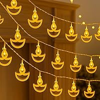 One94Store 14 LED Metal Diya String Lights – 3 Meter Warm White Plug-in Fairy Lights for Diwali, Mandir, Pooja Room,...
