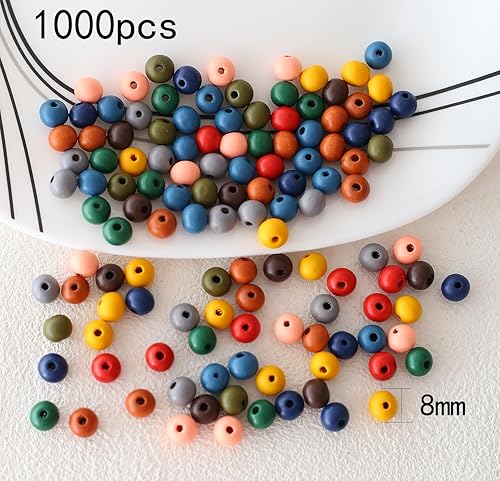 Miniatura 2 de ToBeIT 1000 cuentas de madera de color con cuentas de madera de otoño, cuentas redondas rústicas de macramé para hacer joyas, bricolaje y