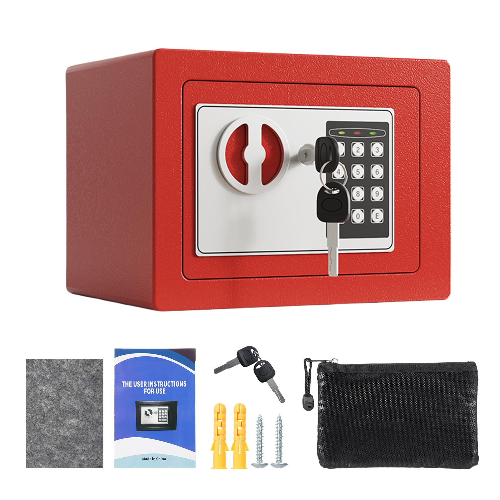 Mini Caja Fuerte de Metal Ignífuga, Cajas Fuertes para el Hogar, Caja Impermeable Ignífuga, con Teclado y 2 Llaves de Repuesto, Seguridad Digital para Dinero, Joyas, Documentos de (Roja)