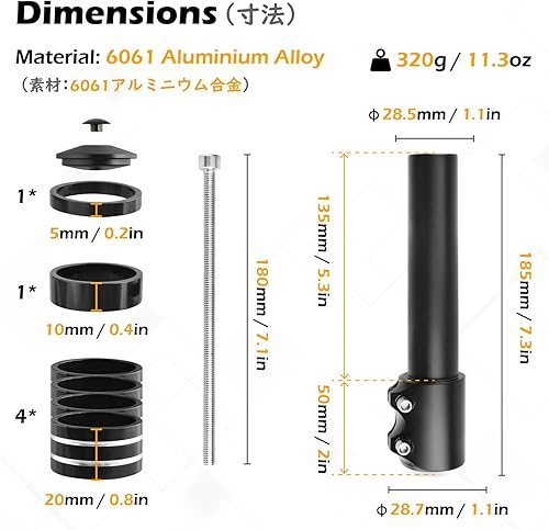 Vista 44 de TRIWONDER Adaptador de vástago de bicicleta para MTB, BMX, bicicletas de montaña, elevación de cabeza de aleación de aluminio 01 Negro