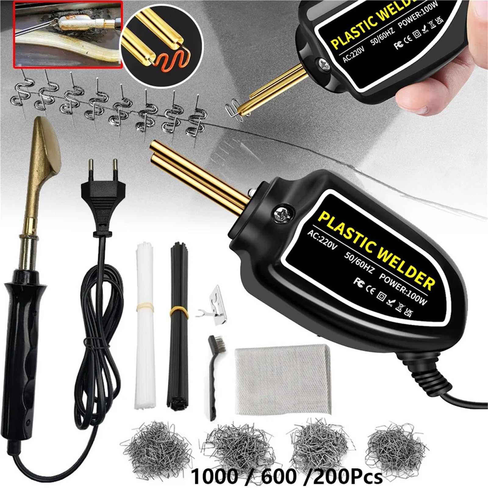 Grapadora caliente 200/1000 piezas, herramienta reparación plástico para reparar grietas en parachoques coche. Soldadores