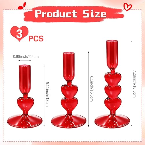 Miniatura 2 de 3Pcs Valentine's Day Glass Candle Holders Red Heart Glass Taper Candlesticks Coquette Crystal Candle Holders for Table Centerpiece Bridal Wedding