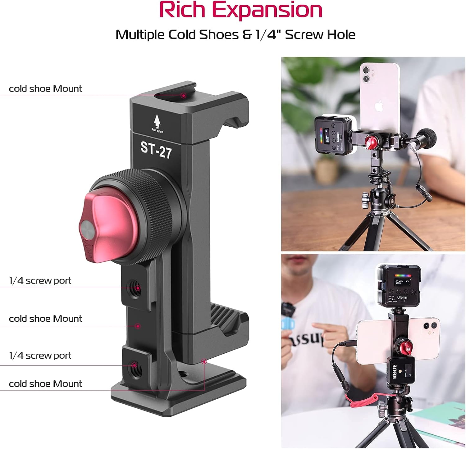 ULANZI ST-27 Cell Phone Tripod Mount + VIJIM Camera Desk Mount