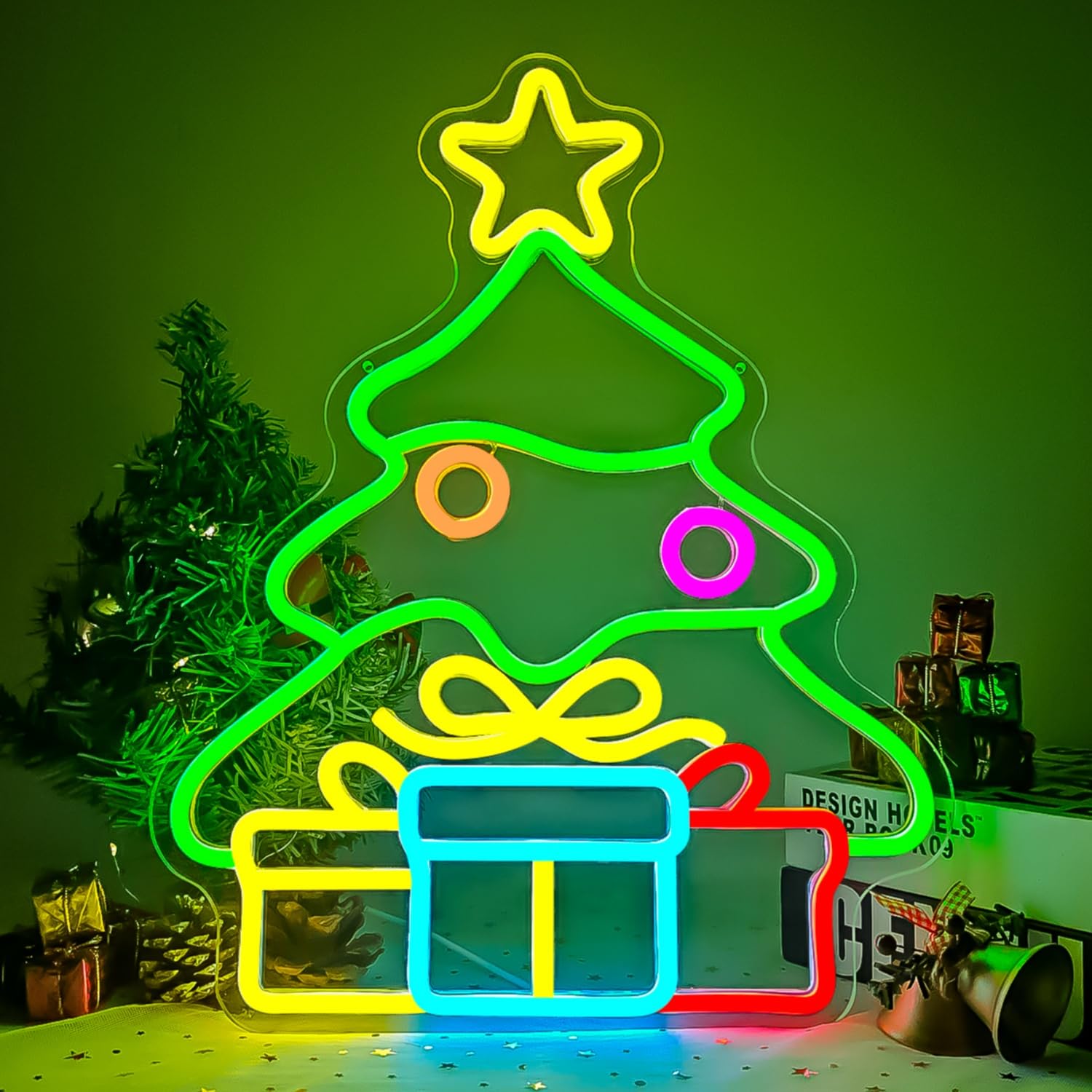 Christmas Tree Neon Sign Gift Box Xmas Neon Light Neon Christmas
