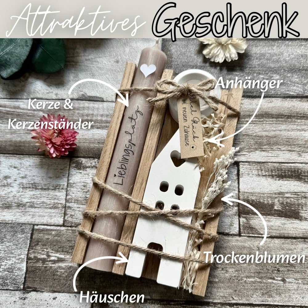 Einweihungsgeschenk Haus/Wohnung - Holzbox mit Kerze - wunderschön verziert - Einzugsgeschenke Haus/Wohnung - Tolles Geschenk zur Hauseinweihung - mit Trockenblumen - liebevoll und persönlich
