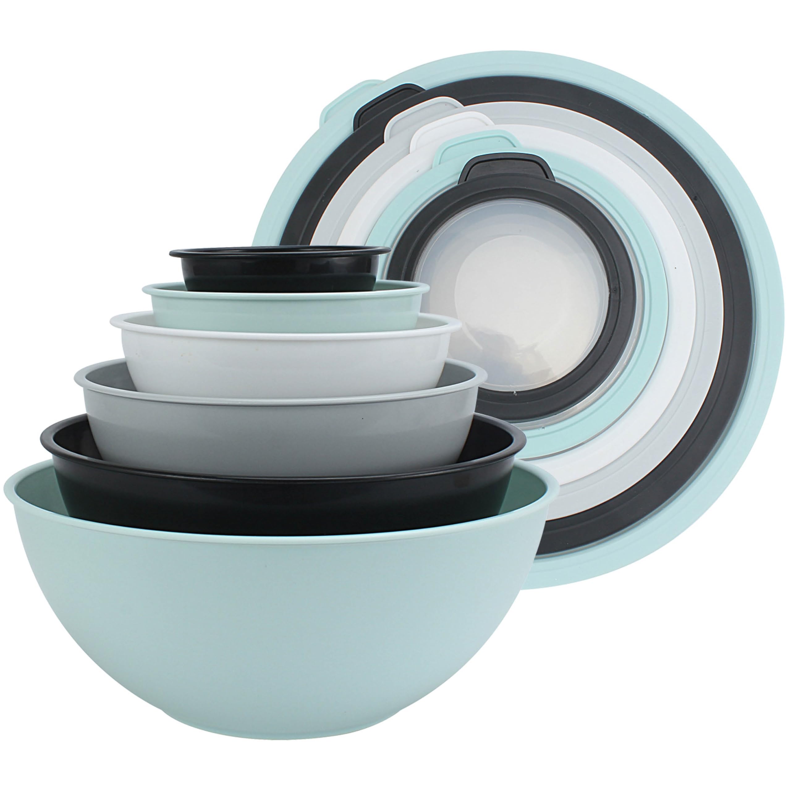 COOK WITH COLOR Mixing Bowls with TPR Lids - 12 Piece Plastic Nesting Bowls Set includes 6 Prep Bowls and 6 Lids, Microwave Safe Mixing Bowl Set (Mint)