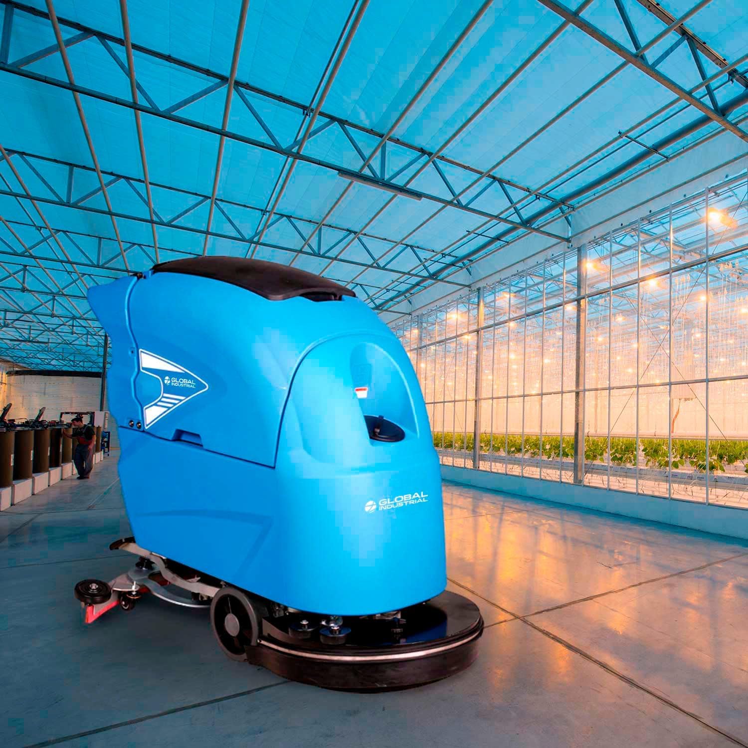 Global Industrial Commercial & Industrial Auto Walk-Behind Floor Scrubber, 20" Cleaning Path, Battery Powered, 15 Gallon Solution Tank, 17 Gallon Recovery Tank