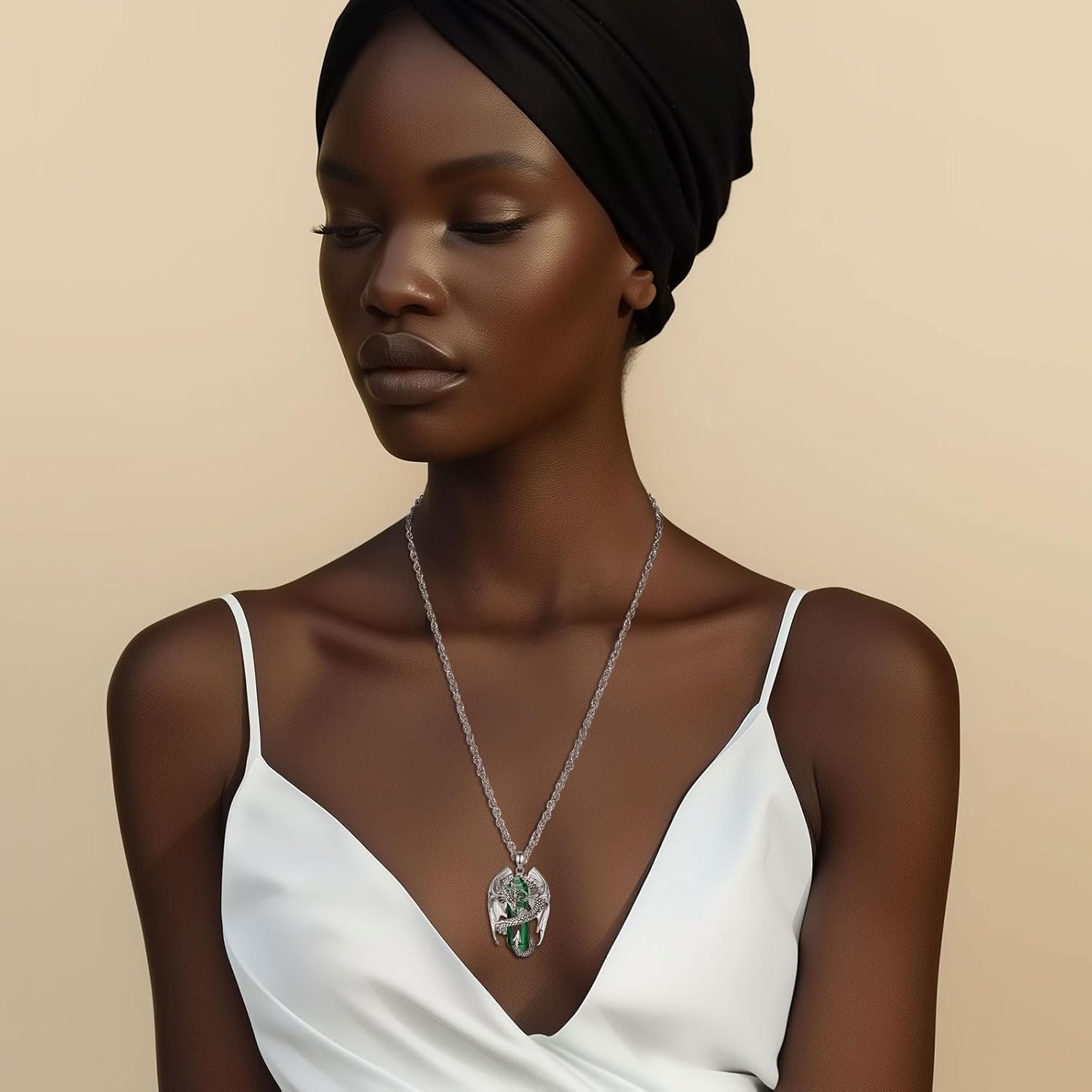 INFUSEU Unique Dragon Necklaces with Healing Crystal Stone for Men Women, Personalized Spiritual Gifts, 24 Inch Chain - Image 9