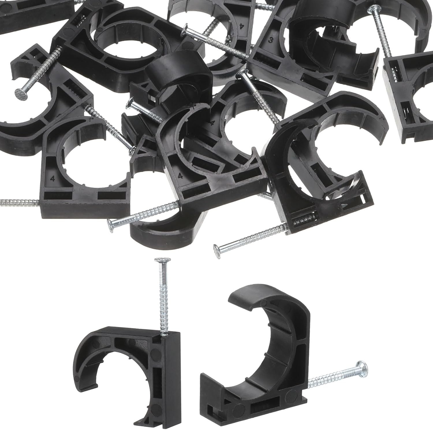 HARFINGTON 200Pcs 3/4 Inch Half Clamps J-Hook with Nails J Clamps Cable Clips for 3/4 Inch Tubing Pipe PEX CPVC Pipe Tubing Connection