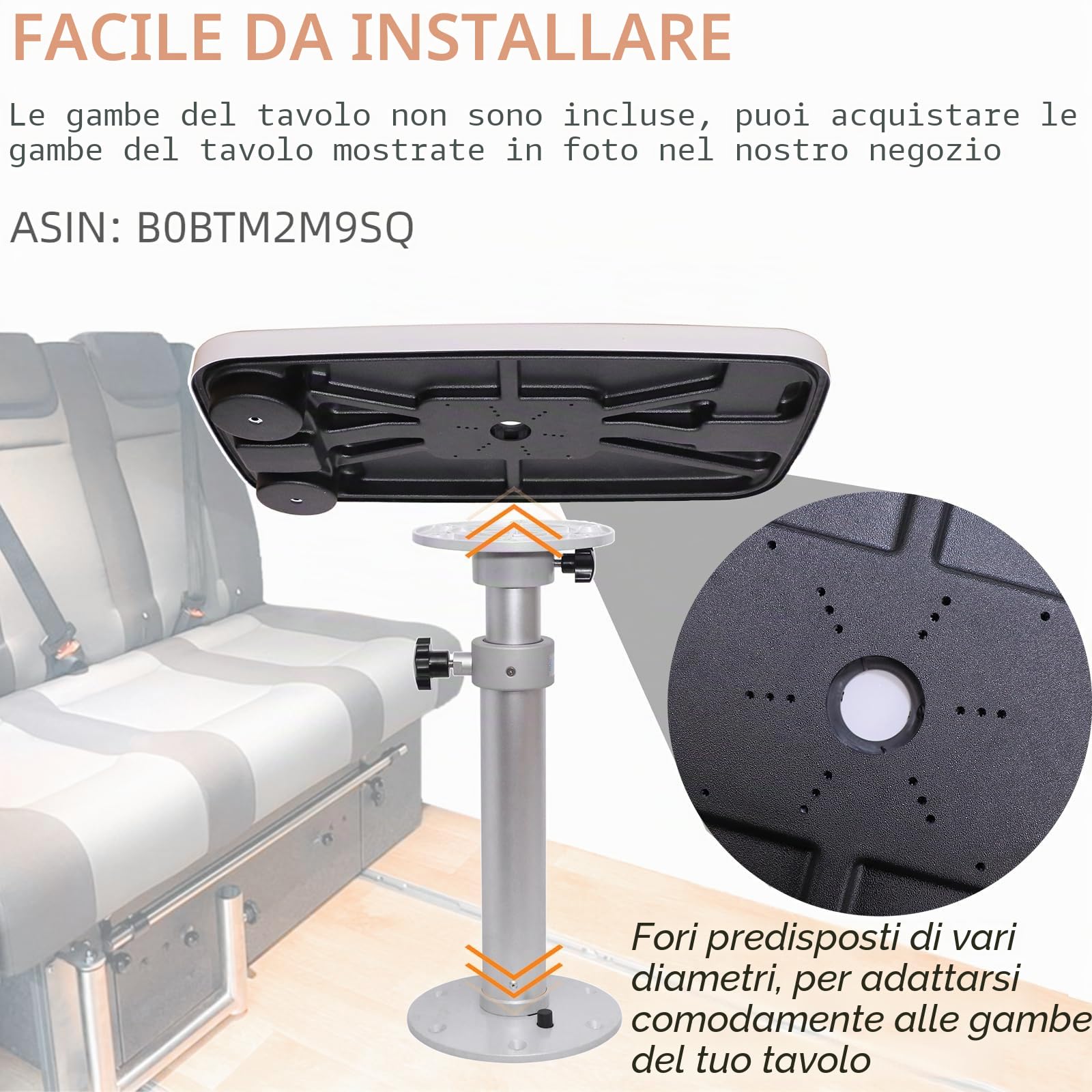 Tavolo da barca rimovibile, 86 x 45,7 cm, rettangolare, per camper, con portabicchieri incorporati, supporto per telefono in ABS impermeabile e anti-invecchiamento