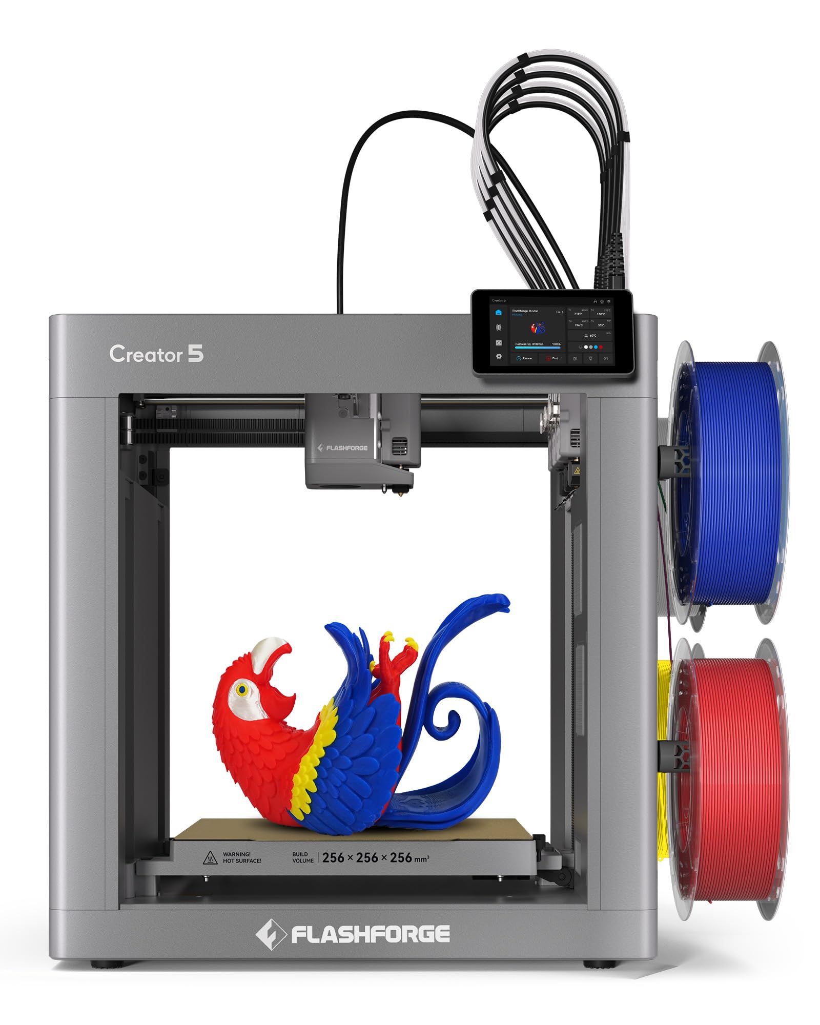 FLASHFORGE Creator 5 3D Printer, 4 Heads, Multicolor Printing | High Temperature Direct Extruder, PA Calibration, CoreXY 600mm/s, Remote Control, Camera Lighting, 256×256×256 mm