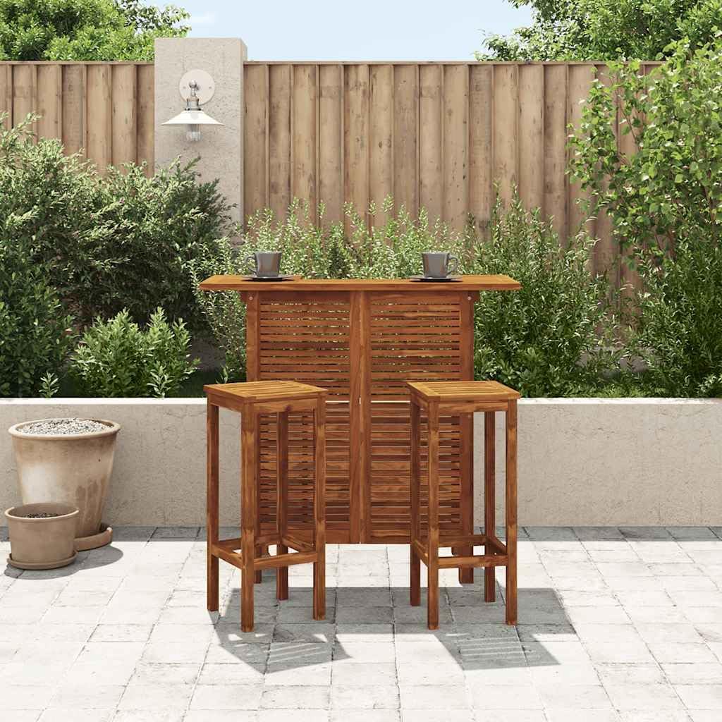 3 Piece Bar Table and Chair Set Solid Acacia Wood,Acacia Wood Bar Set with Chairs Rustic Charm for Indoor and Outdoor Spaces Patio Furniture Sets