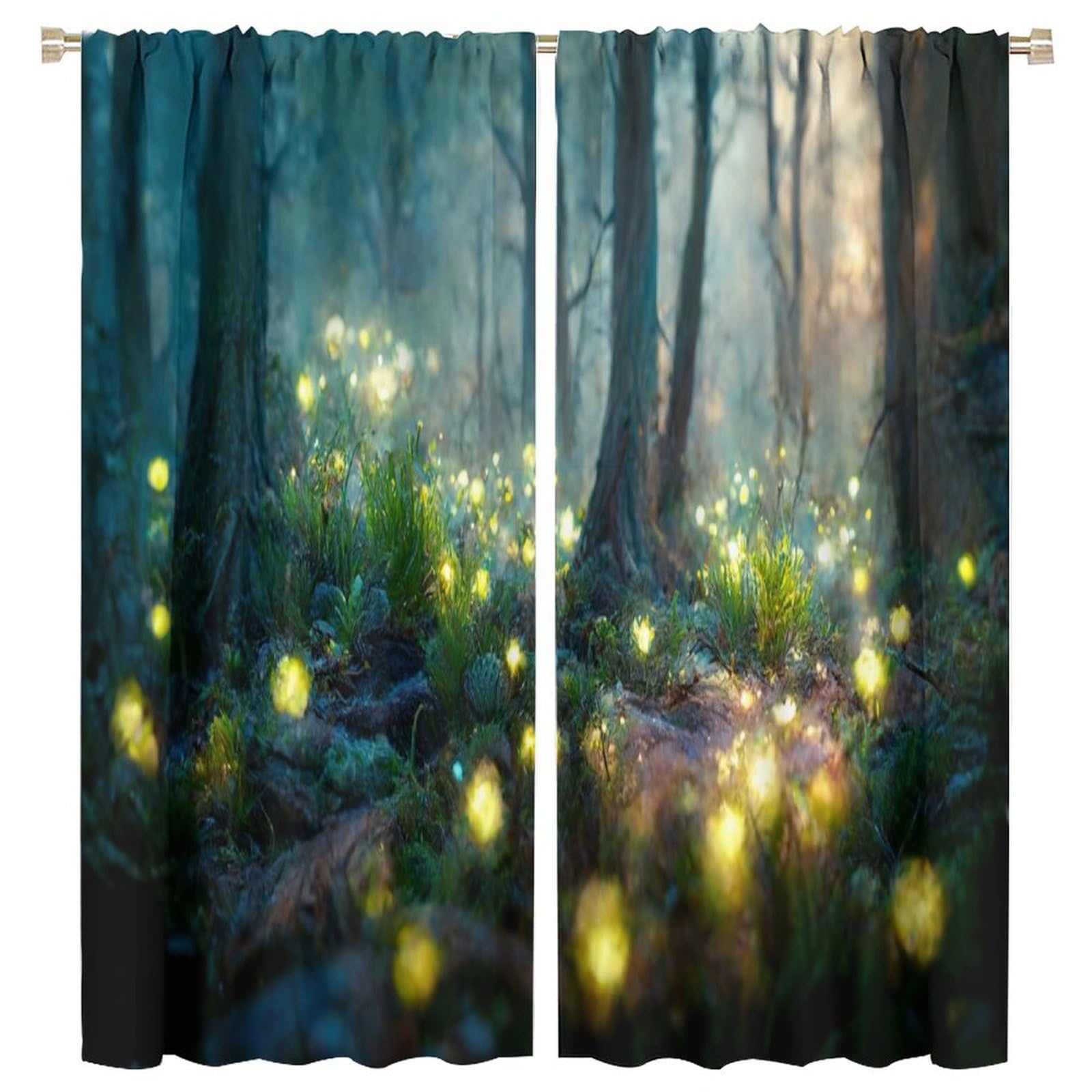 Dark Night Forest Curtain,Forest Path with Glowing Fireflies for Baby Boys Bedroom Nursery Children Drapes 2 Panels 63x72in