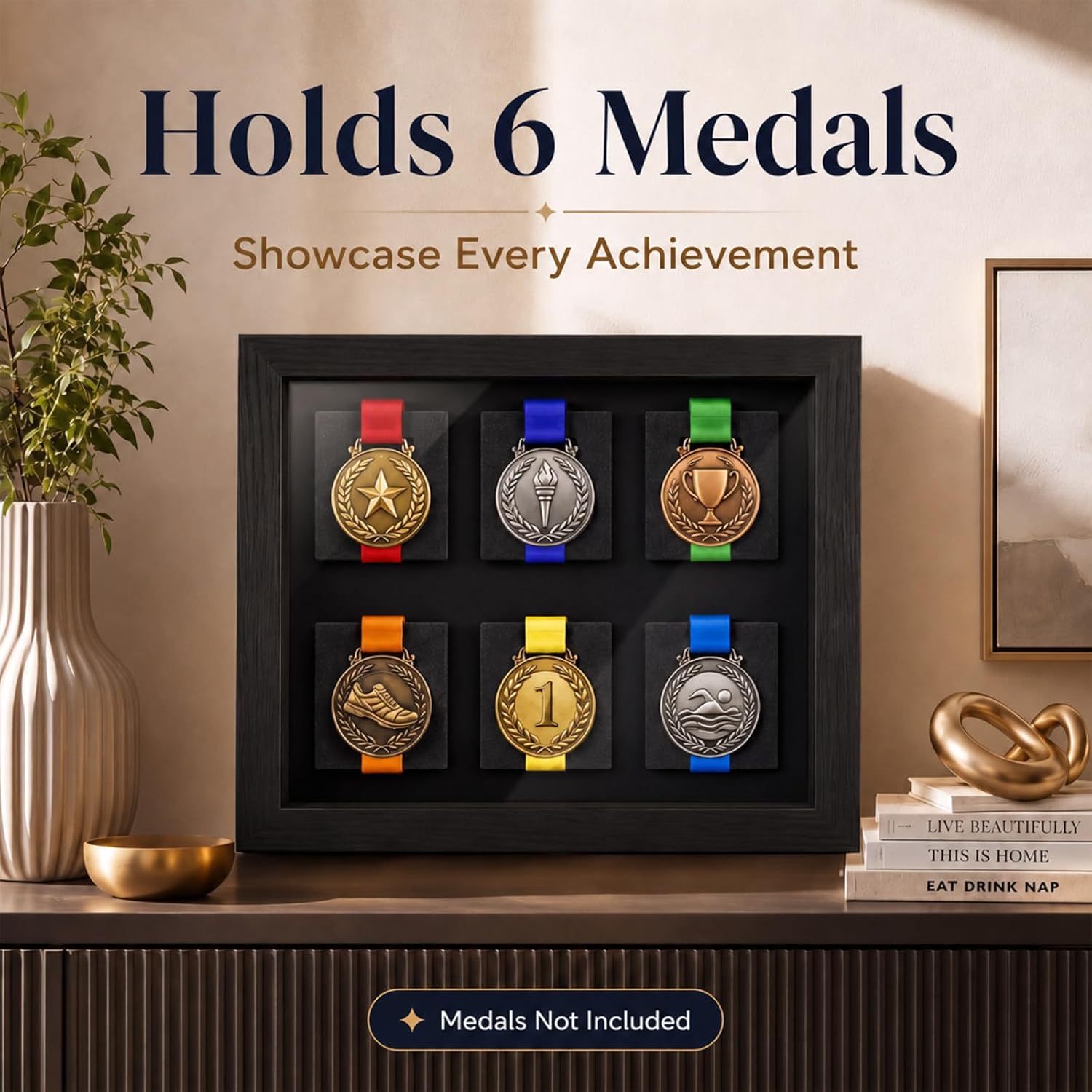 Silipull 6 Medals 3D Large Medal Shadow Box Display Case with Glass Cover, Medal Holder Display Frame 98% UV Protection 13.4 x 10.6 Inches for Runners Marathon Triathlon Soccer Gymnastics All Sports