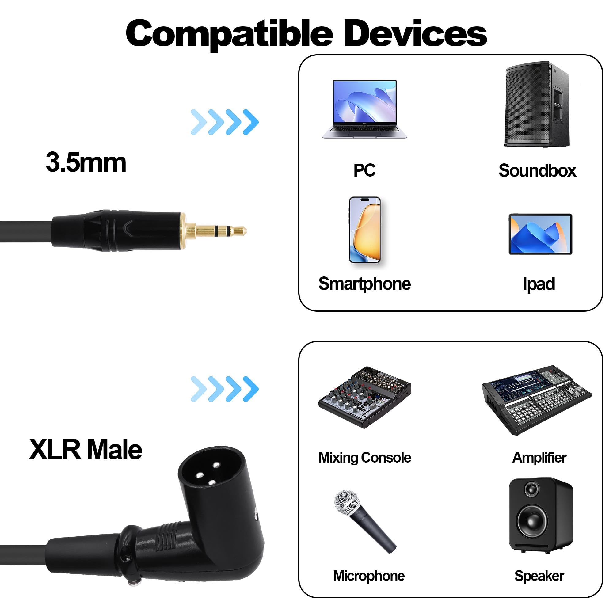 YARCHONN 3.5mm TRS to XLR Balanced Cable Right Angle XLR Male to 1/8 Quarter inch TRS Male Audio Cable Adapter HiFi Stereo Speaker Cord for Smartphone Laptop Mixer Speaker - Image 2