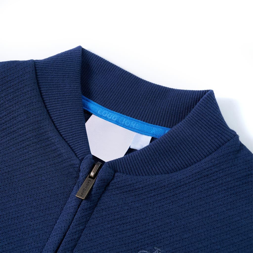 Sudadera infantil con cremallera azul marino, camiseta de manga larga de poliéster algodón elastano, talla para niños y niñas, transpirable y cálida