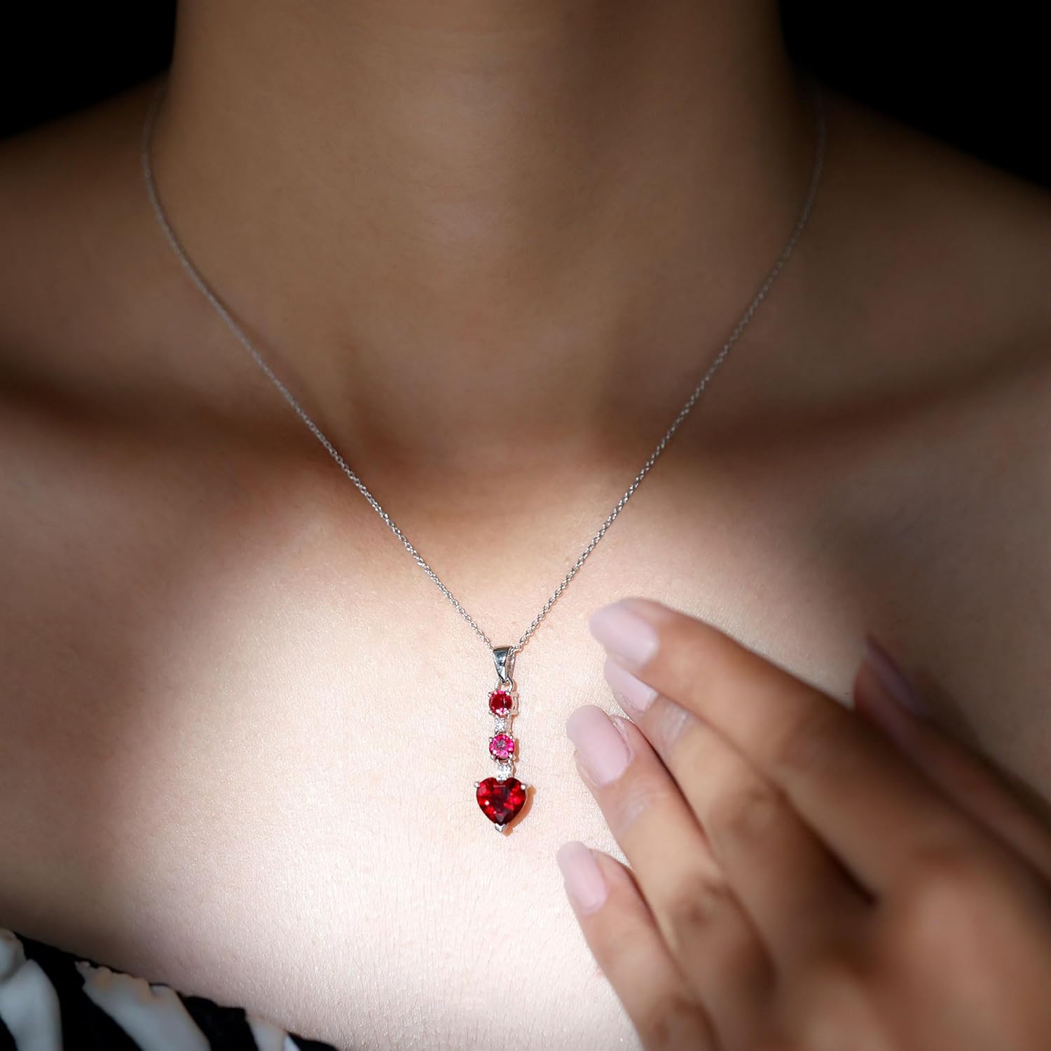Certified 2.8 Carat Lab Grown Ruby Heart Necklace with Silver Chain, Aaaa Quality, Ruby Promise Necklace - Romantic Gift - Image 4