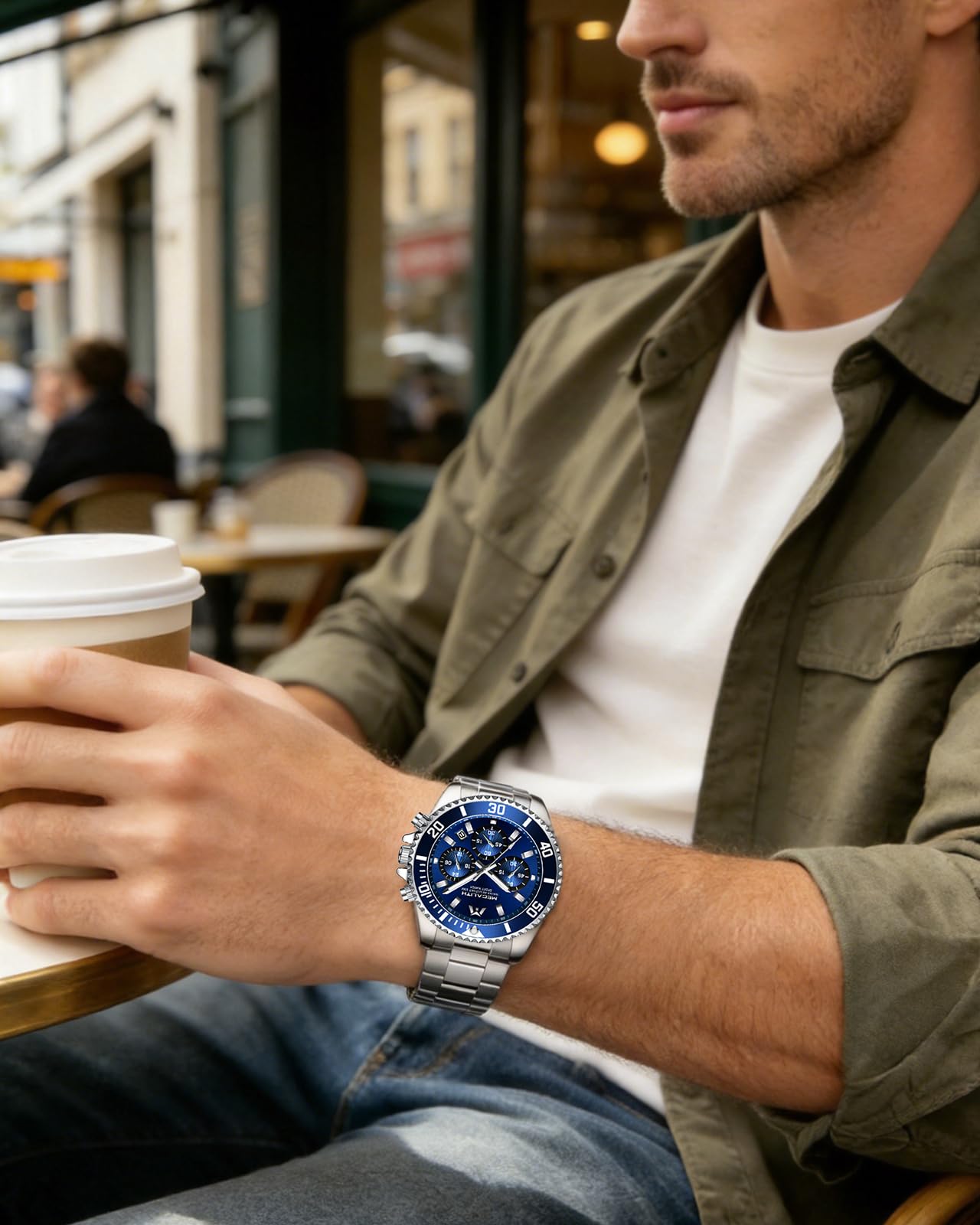 MEGALITH Uhren Herren Chronograph Edelstahl: Armbanduhr Herren Groß mit Datum Leuchtend Wasserdicht - Designer Herrenuhr für Geschäftsleute Alltagskleidung Geschenk
