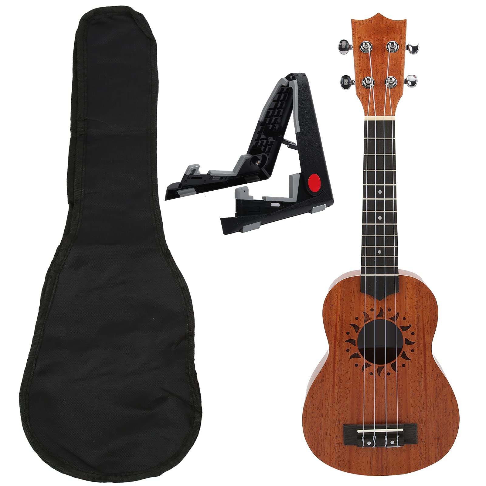 Qqmora Chitarra in Legno Sapele di Alta qualità a 4 Corde Ukulele da 21 Pollici con Supporto Pieghevole per Principianti, Bambini e Adulti