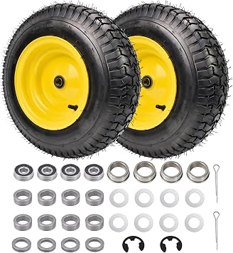 Hex Autoparts 2 Pack 16x6.50-8 Front Tires and Wheels Assembly for Riding Lawn Mowers, 4Ply Tubeless Pneumatic Tires with 3" Offset Hub, 3/4" & 5/8" Bearings