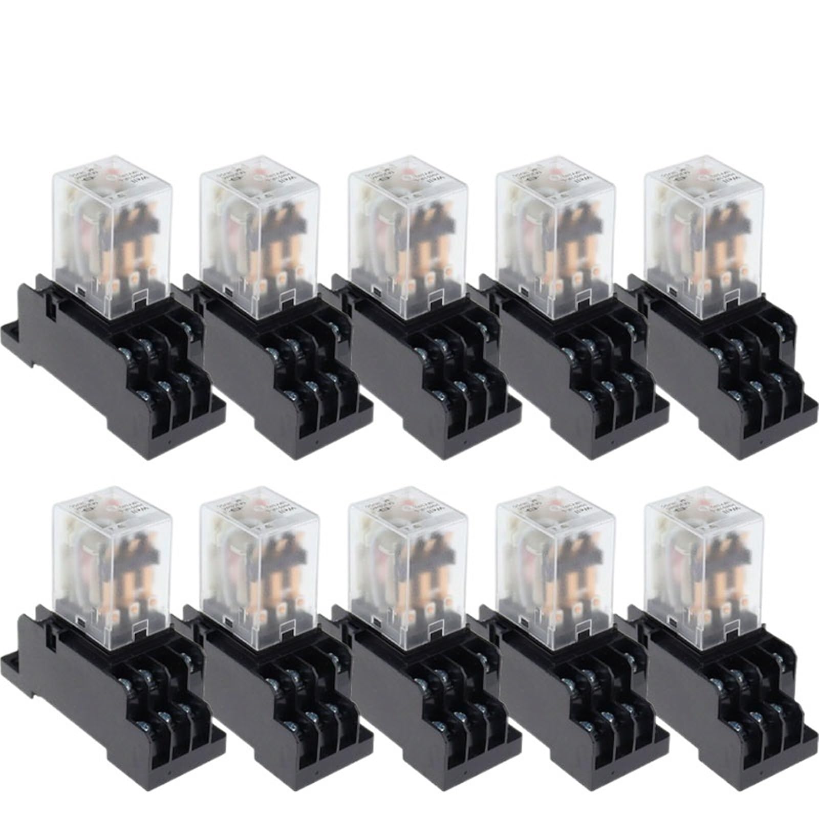 Zestaw 10 przekaźników elektromagnetycznych HH53P MY3NJ z podstawą 11-pinową 3 NA/3 NC 5 A 110/220V AC 12/24V DC biały (AC110V)