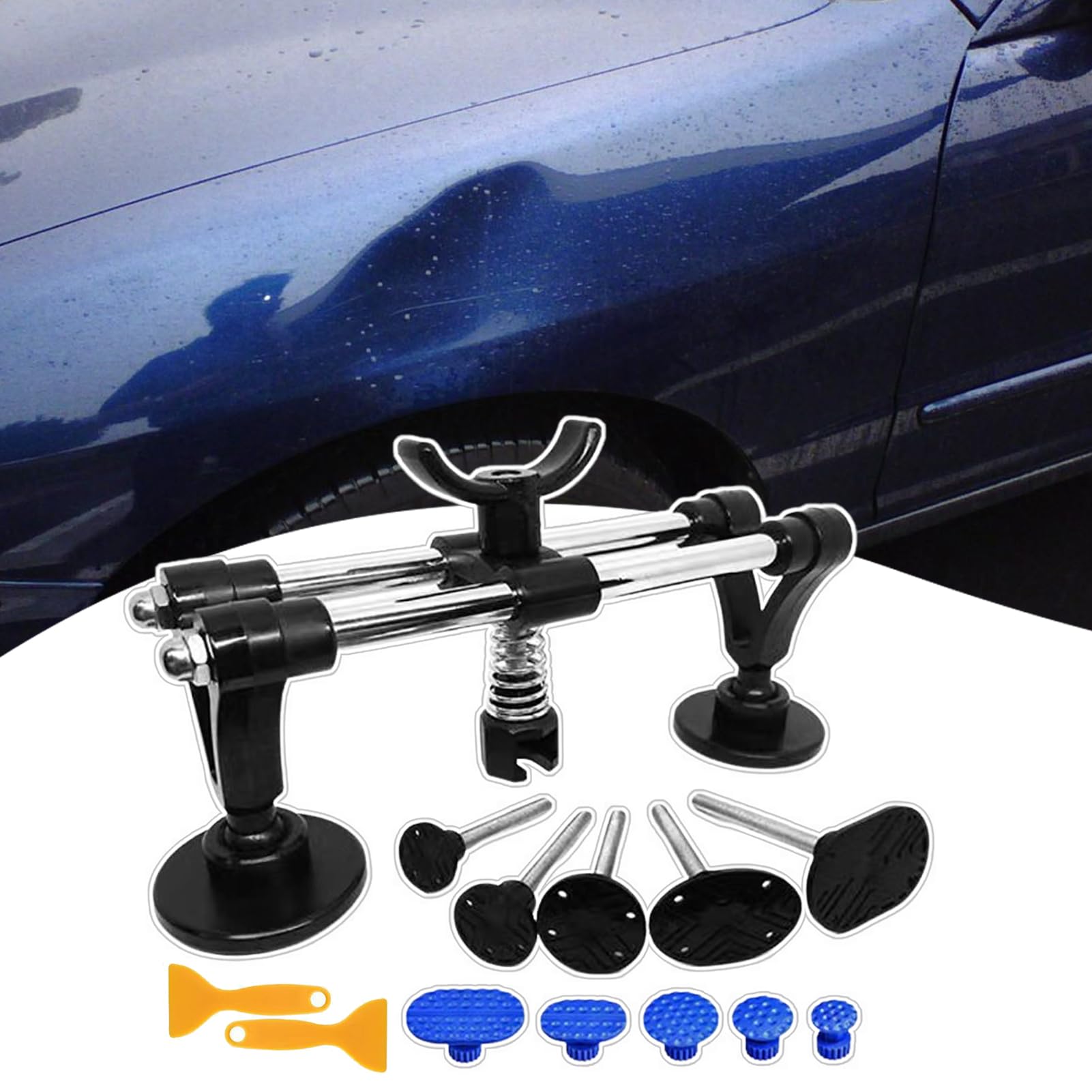 Kit per la rimozione di ammaccature, kit estrattore per ammaccature per carrozzeria - Kit estrattore per ponte - Estrattore di ammaccature in acciaio con doppio polo, Estrattore di ammaccature multifu