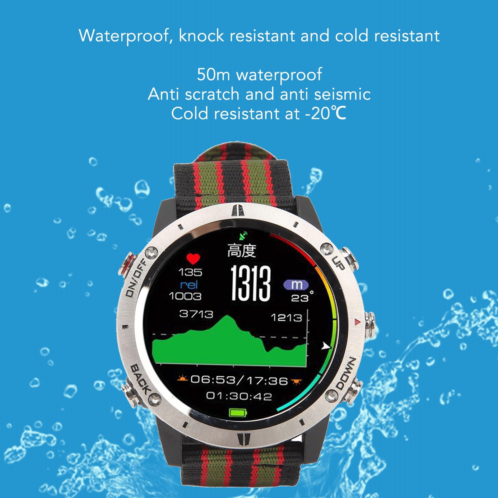 BROLEO Męski smartwatch, 4.0, sterowanie muzyką, pulsometr ze stali nierdzewnej i nylonu, sportowy smartwatch z aplikacją do jazdy na rowerze (styl w paski)